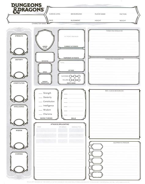 Dnd 5e Character Sheet Printable Pdf