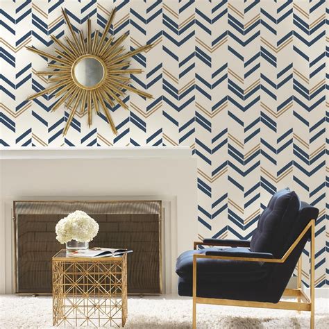 RoomMates Blue Chevron & Herringbone Vinyl Peel & Stick Wallpaper Roll ...