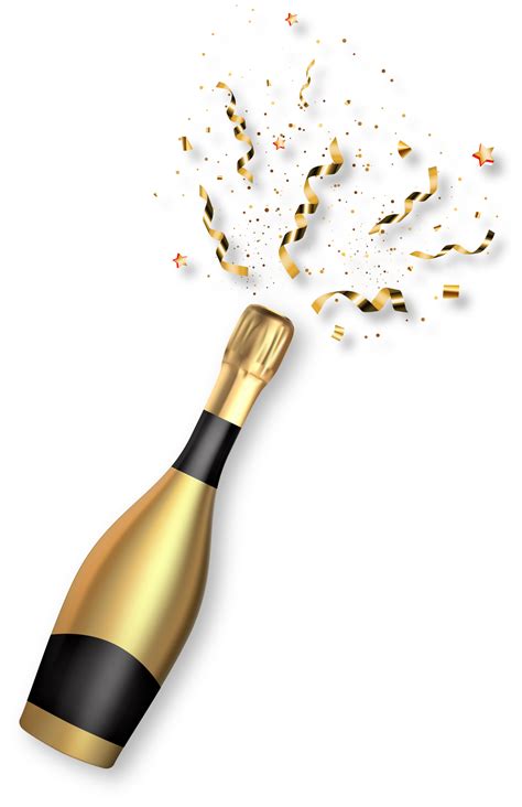 bouteille de champagne dorée avec des confettis de fête 14499294 PNG