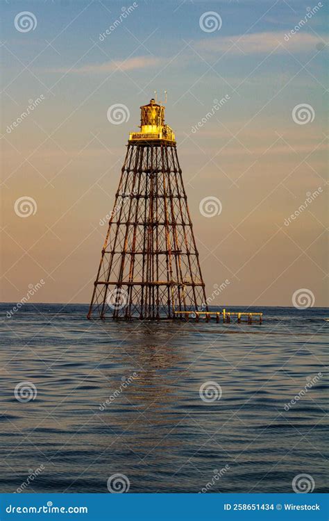 Beautful View of the Sand Key Lighthouse Surrounded by Water Against ...