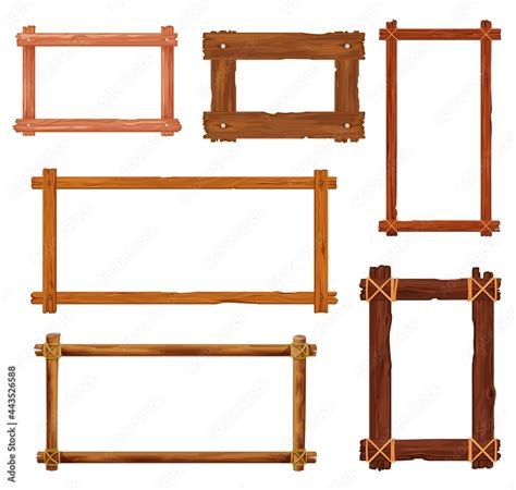 Vetor de Cartoon wooden frames and borders. Vector wood boards, brown ...