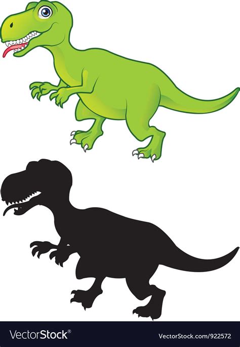 T rex cartoon and silhouette Royalty Free Vector Image