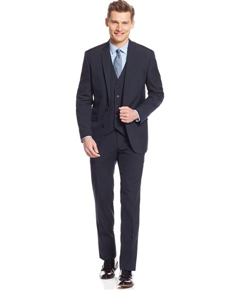 Kenneth Cole Reaction Navy Pinstriped Vested Slim-Fit Suit