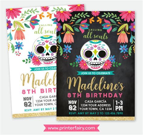 Dia de los Muertos Birthday Invitation, Day of the Dead Party, Sugar Skull Invitation ...