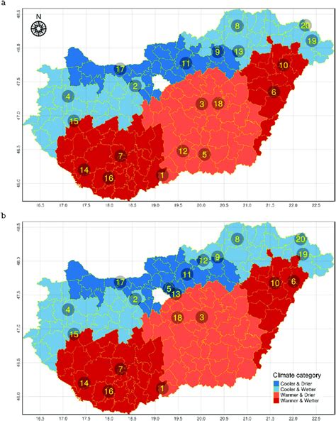 Climate category spatial pattern and sampling points. The Hungarian ...