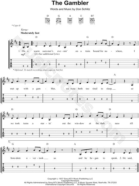 Kenny Rogers "The Gambler" Guitar Tab in D Major - Download & Print ...