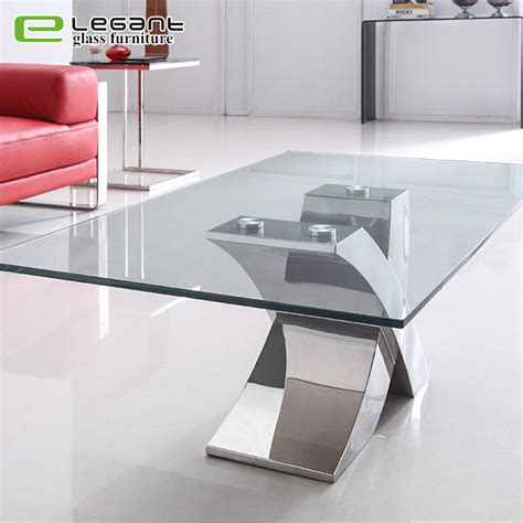 Clear Tempered Glass Coffee Table with Polished Stainless Steel Base - China Coffee Table and ...