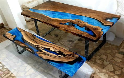 Blue/art resin walnut set | Etsy | Wood resin table, Resin furniture ...