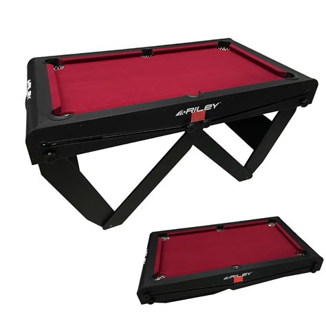 Riley Folding Pool Table- 5ft - Black with Red Cloth - Folds Flat