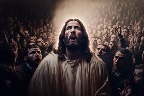 A Jesus and a crowd of people around him