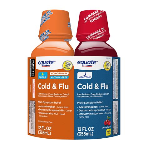 Equate Daytime & Nighttime Cold & Flu Relief; Cold Medicine Combination Pack, 12 fl oz, 2 Pack ...