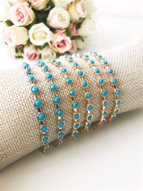 Turquoise Beaded Bracelet Turquoise Beads Chain Bracelet - Etsy