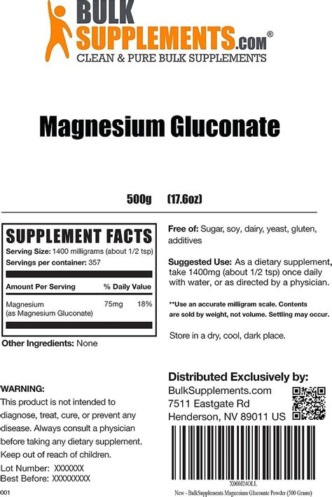 BulkSupplements.com Magnesium Gluconate Powder - Magnesium Mineral ...