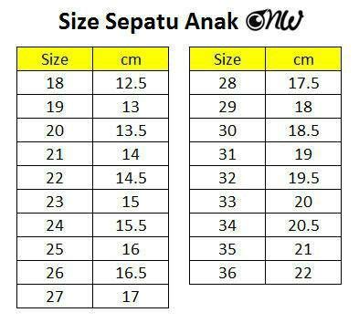 Sepatu Anak ONW KIDZ . Size Chart (Insole). FOLLOW IG : @ONWSHOES . Silahkan diukur terlebih ...