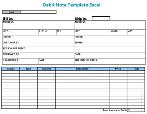 Debit Note Template Excel Format - Download - ExcelTemple