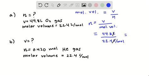 Use molar volume to calculate each of the following at STP: a. the ...