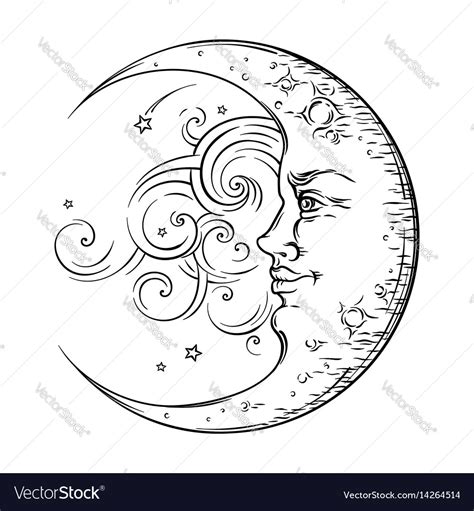 Antique hand drawn art crescent moon boho style Vector Image