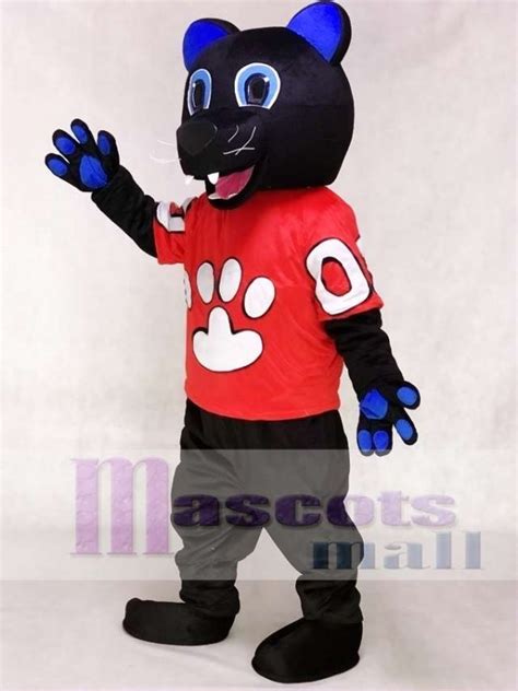 Sir Purr Mascot Costume of the Carolina Panthers in Red Shirt