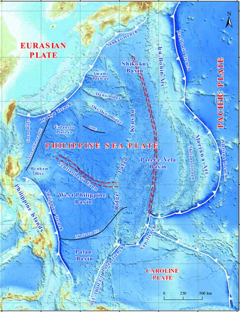 Geotectonic location map of the Philippine Sea Plate (red bold... | Download Scientific Diagram