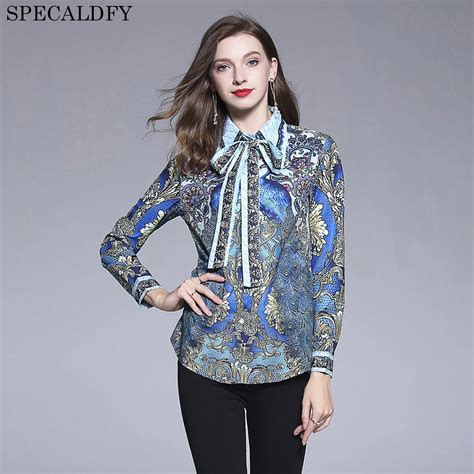 2018 Runway Designer Tops High Quality Women Fashion Peacock Printed Vintage Long Sleeve Shirt ...