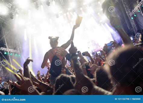 Portrait of Happy Crowd Enjoying at Music Festival Stock Photo - Image ...