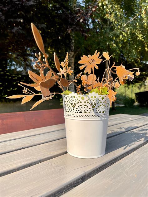 Rusted Metal Flower and Plant Bouquet for Garden Decor - Etsy