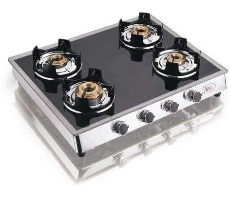 Stainless Steel Four Burner LPG Glass Top Gas Stove, For Kitchen at Rs ...