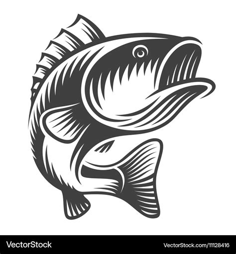 Monochrome fish bass logo Royalty Free Vector Image