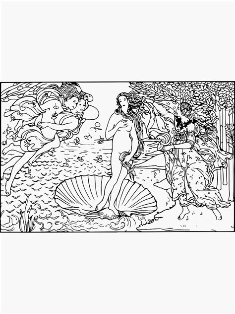 "Minimal Line Art Drawing The Birth of Venus by Sandro Botticelli" Sticker for Sale by psefitt ...