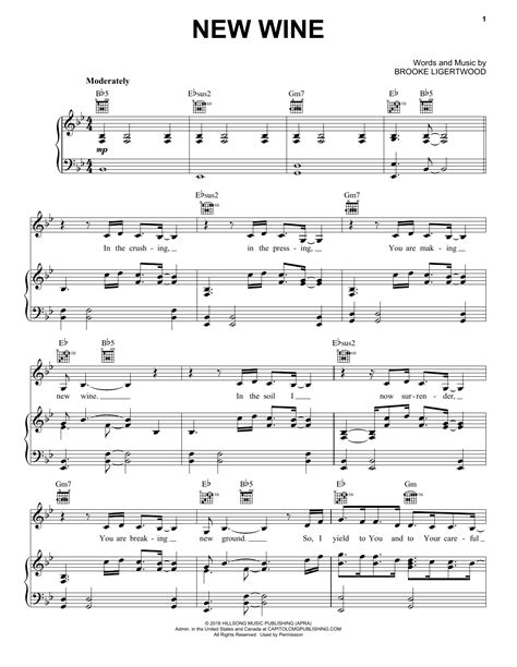 New Wine by Hillsong Worship Sheet Music for Piano, Vocal & Guitar ...