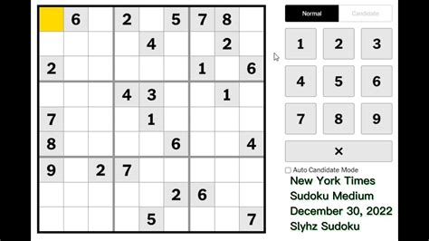 New York Times Sudoku Medium December 30, 2022 - YouTube