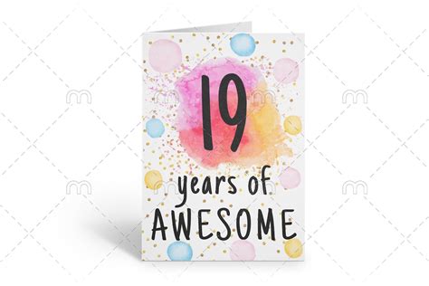 PRINTABLE 19th Birthday Card Birthday Card Printable Instant Download ...