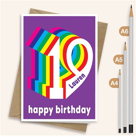 Personalised 19th Happy Birthday Card for Boy for Girl Name - Etsy