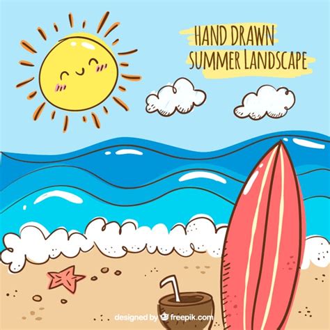 Free Vector | Hand drawn summer landscape