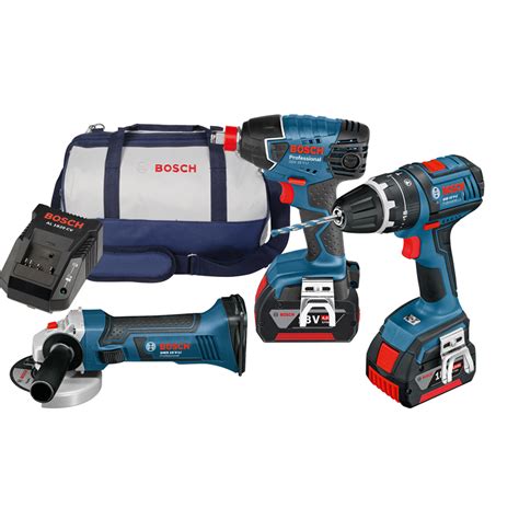 3pc BOSCH BLUE 18V Lithium Cordless Hammer Drill Impact Driver Angle Grinder Kit | eBay