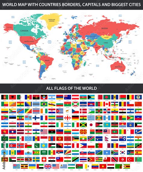 All flags of the world in alphabetical order and Detailed world map ...