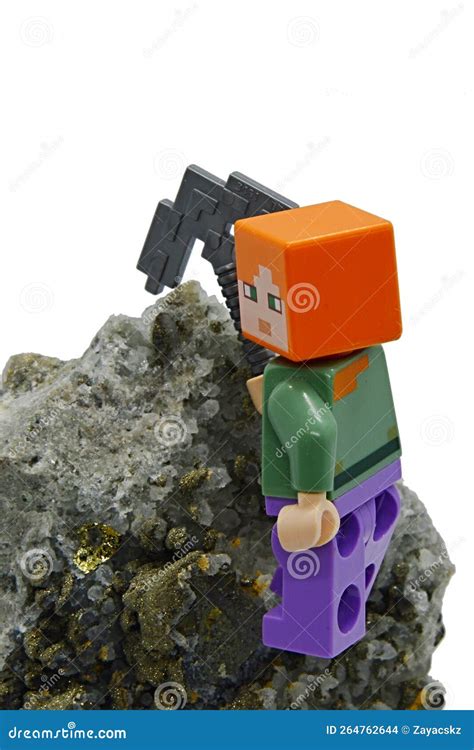 LEGO Minecraft Figure of Alex with Iron Pickaxe Mining Chalcopyrite ...