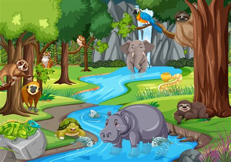 Wild animal in the jungle scene 2141061 Vector Art at Vecteezy