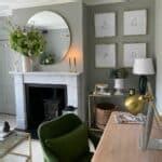 Gray Living Room With Natural Wood Desk - Soul & Lane