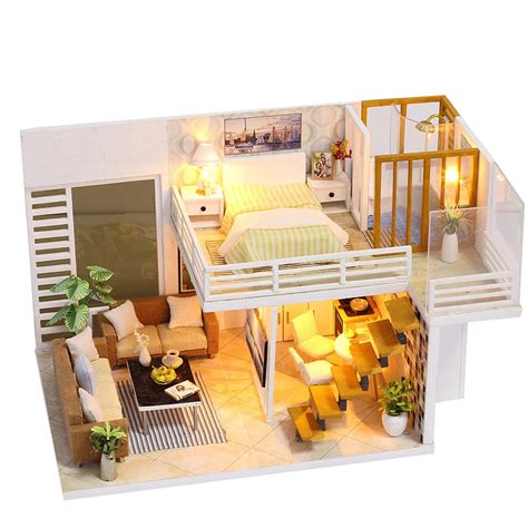 Miniature DIY Doll House Kit Handmade 3D Wooden Dollhouse with Furniture LED Girl Bedroom Simple ...