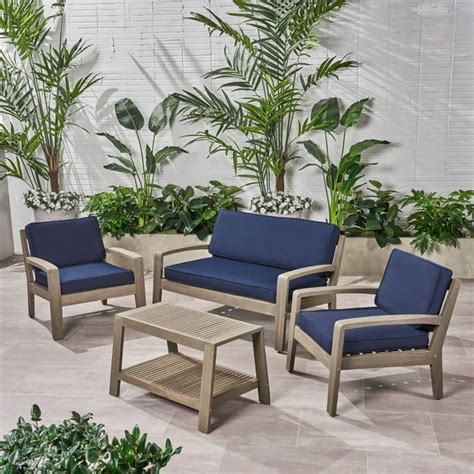 4-Piece Gray Wood Finish Outdoor Furniture Patio Conversation Set ...