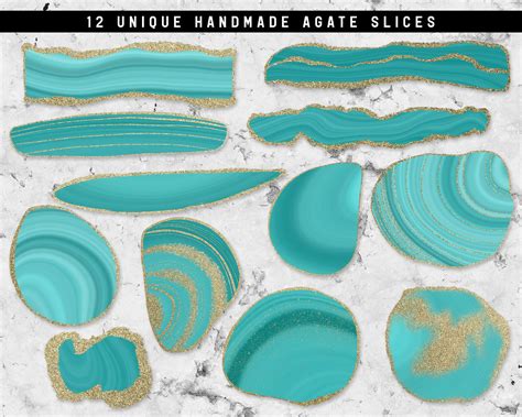 Turquoise Agate Clip Art / Gold Geode Clipart / Turquoise and Gold Clipart / Turquoise Clip Art ...