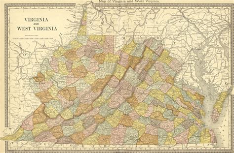 Virginia and West Virginia State 1881 Rand McNally Historic Map Reprint