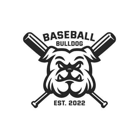 Bulldog Mascot Logo Illustration Baseball with Bats Black and White ...