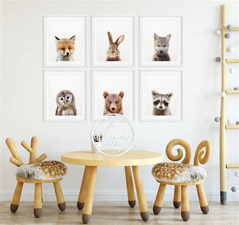 Woodland Nursery Decor, Baby Animals Set 6, Bunny Fox Bear Owl Wolf ...