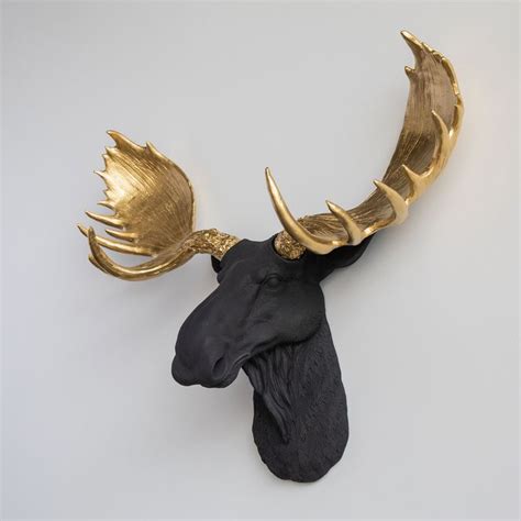 Faux Moose Head Wall Mount // Black and Gold | Moose head wall mount, Moose head, Faux taxidermy