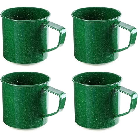 Darware Enamel Camping Coffee Mugs (Set of 4, 16oz, Green); Metal Cups for Hiking, Travel ...