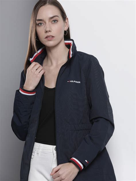 Buy Tommy Hilfiger Women Navy Blue Solid Open Front Jacket - Jackets ...