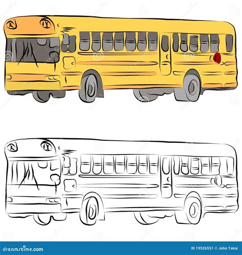 School Bus Line Drawing stock vector. Illustration of illustration ...