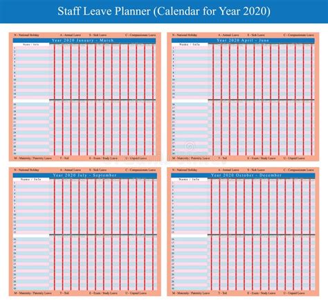 Staff holiday planner 2020 stock vector. Illustration of holidays ...